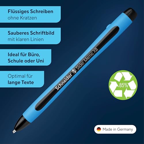 Schneider Kugelschreiber Slider Memo XB (extrabreit, Made in Germany) 3er Etui, 2x schwarz/1x blau