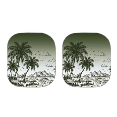 Image of Palm Trees Windshield Sun Shade Sun Shield for Front Window Blocks UV Rays, Foldable Sunshade Car Front Window Sun Shades Universal Fit Most Cars Women Men, 2pcs