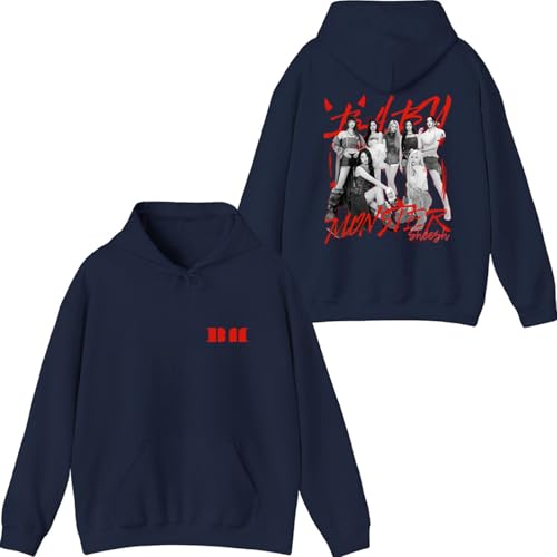 Image of CUTTE Babymonster Official Hoodie | Men's Graphic Print Streetwear | Trendy Winter Fashion Pullover (navy blue,L)