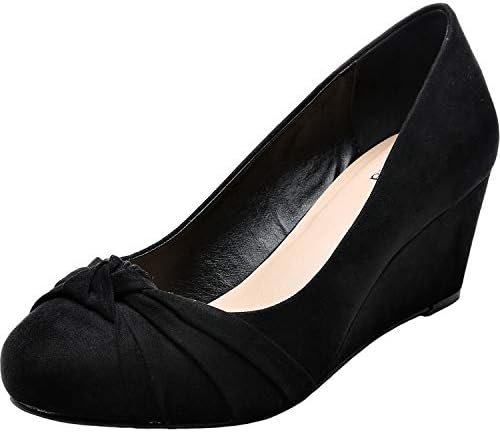 Luoika Women's Wide Width Wedge Shoes - Slip On Round Toe Heel Pump Dress Shoes.(181030,Black,6XW)