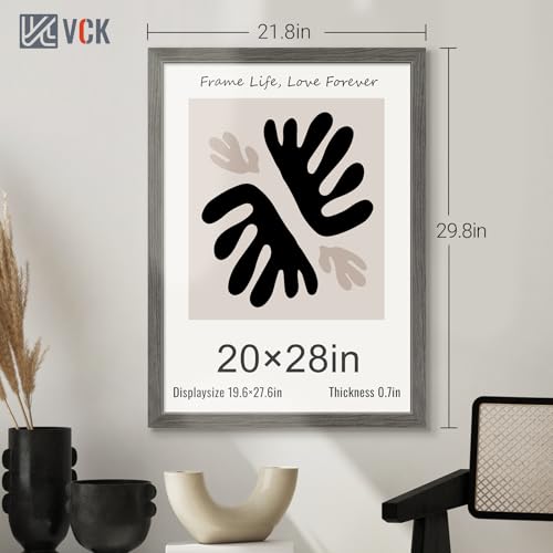 Image of VCK 20x28 Poster Frame Solid Wood Gray Grey 3 Pack Picture Frames 20 x 28 Inches with Wall Mounting Hanging