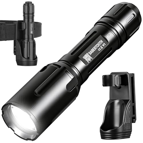 SABERTOOTH Police Tactical Flashlight-2200 High Lumen Duty Belt Flashlight for