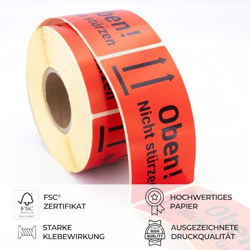 MD Labels Warnetiketten auf Rolle 100x50mm – 500 Stück – Oben/Nicht stürzen/Not to be dropped