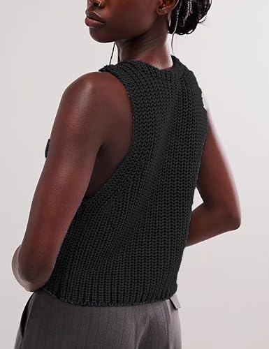Image of Womens Cropped Sweaters Vest Button Down V Neck Knit Sleeveless Crop Sweater 2025 Summer Casual Tank Tops