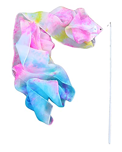 Winged Sirenny Youth Silk Ribbon Dancer Wand, Church Worship & Praise Adoration Dance Flag Banner, Juggling Play Silk Streamer with Rods (71