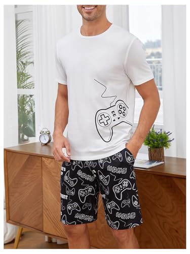 Image of Verdusa Men's Pajamas Set 2 Piece Pjs Sets Short Sleeve Letter Print Tee and Short Lounge Set