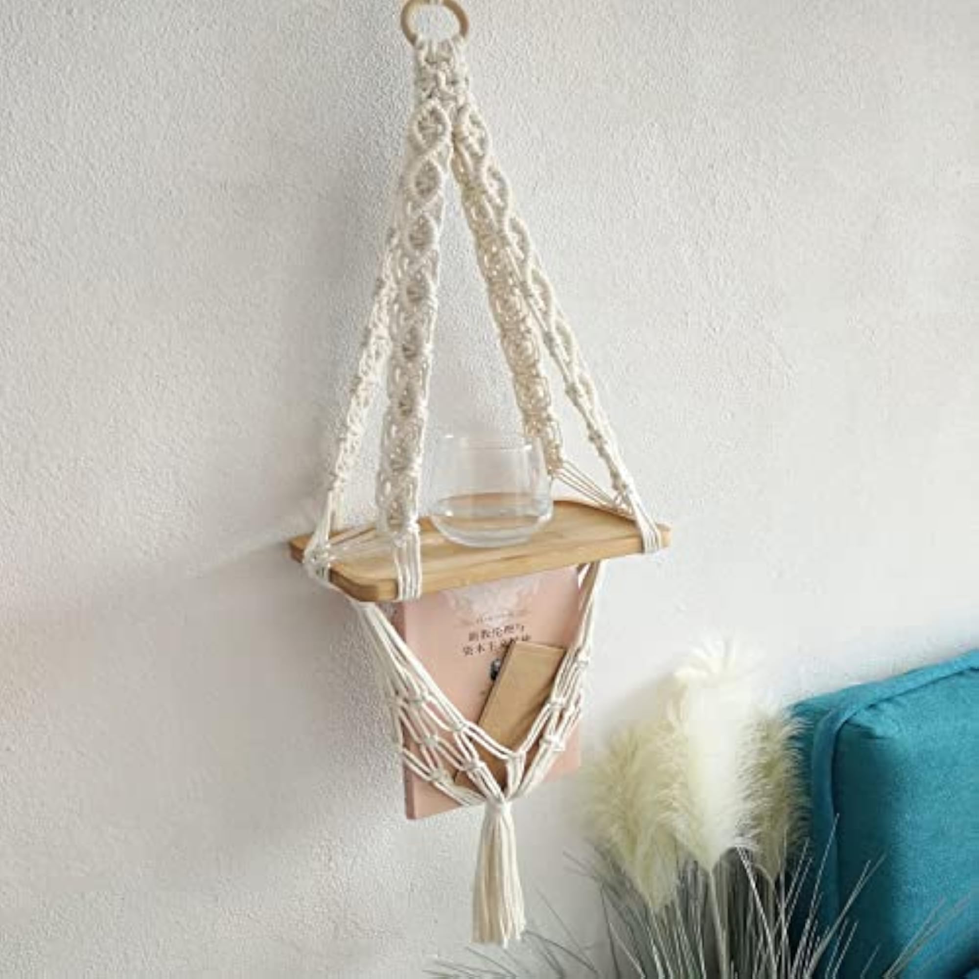 Macrame Wall Hanging Book Shelf, Boho Bedroom Decor