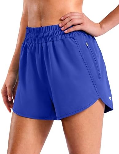SANTINY 3"/4" Athletic Running Shorts for Women Dolphin High Waisted Quick Dry Workout Gym Shorts with Zipper Pocket(Neon Blue-L3_L)