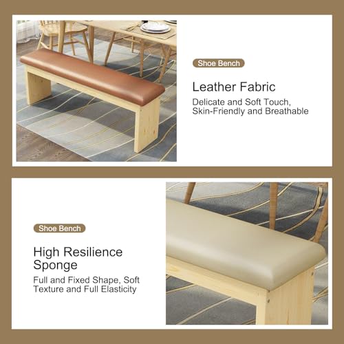 Banc à chaussures en bois massif orange de 60 cm pour rangement d'entrée - 7