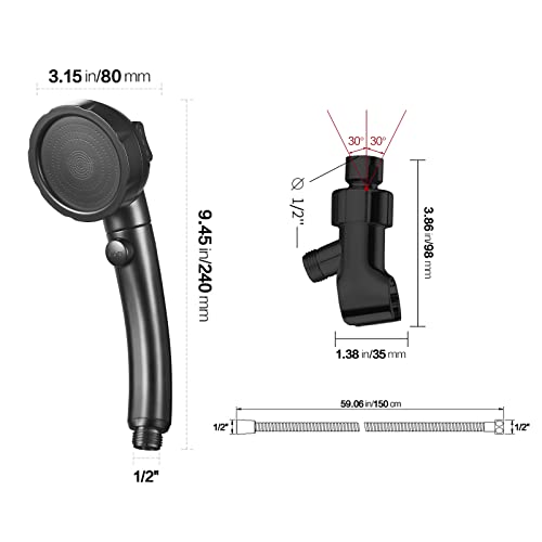Cabezal de ducha manual con alta presión y soporte adhesivo negro miniatura 5