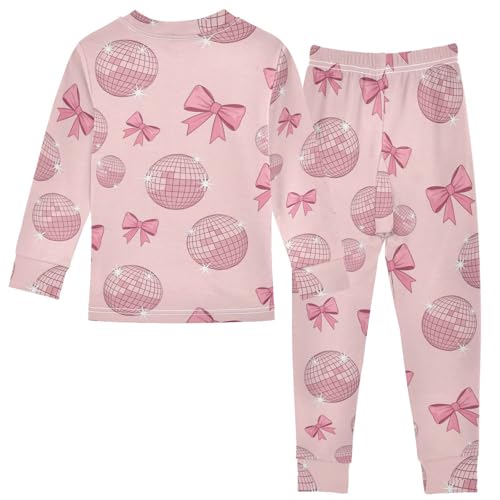 Pajama Sets Long Sleeve Pink Disco Balls Bows Soft Comfy Sleepwear 2 Piece PJS 3-8T3