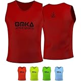 OMKA 12 Stück Fußball Leibchen Trainingsleibchen Markierungshemd Fußballleibchen für Kinder Jugend und Erwachsene, Farbe:Rot, Bibs:Junior (M)