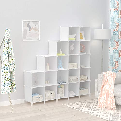 HOMIDEC Armario Modular Estantería plástico, 20 Cubos Organizador de Almacenamiento Zapatero, Estantes de Almacenamiento para la Ropa, Juguetes, Zapatillas, Libros, Blanco