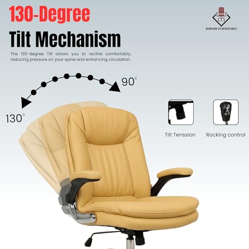 Image of Premium Leatherette Executive Office Chair with Chrome Base & Padded Armrests | Adjustable Height Swivel Desk Chair for Office & Home (Khaki)