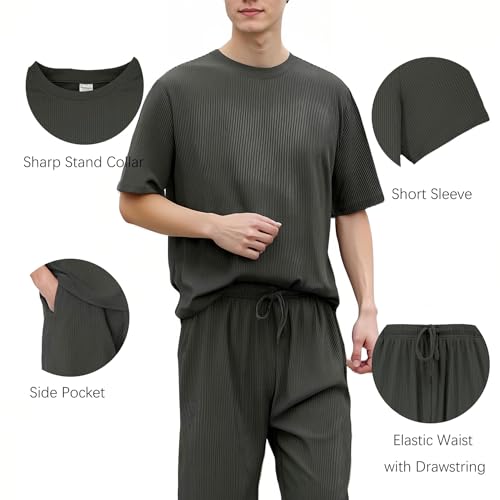 LANBAOSI Couples Matching Pajamas Sets Ribbed 2 Pieces Lounge Set Soft Short Sleeve Tops and Shorts Loungewear4