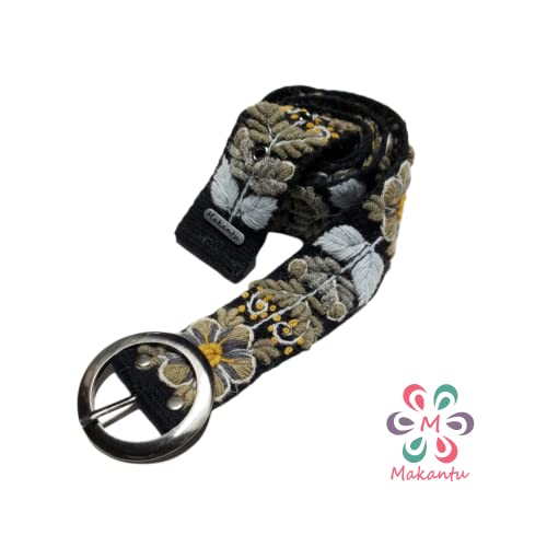 Embroidered Belt, Wool Peru Belt, Handmade Embroidery, Black Strap, Grey Beige Flower, Artistic Floral Ethnic Belt, Woman Gift, Xs, S, M, L, Xl #TOP3