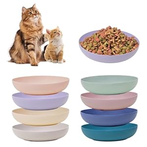 Paquete de 8 platos para gatos, aptos para bigotes, cuenco ancho poco profundo para comida y agua para mascotas, cuencos de paja de trigo duradera para gatos de interior y exterior