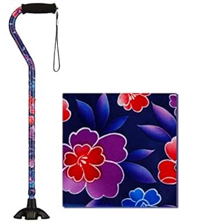 Nova Joy Designer Offset Quad Cane for Seniors - Unisex Adjustable Lightweight Walking Aid with Foam Handle, Wrist Strap and Anti-Rattle Lock - Essential Mobility Support - Maui Flowers