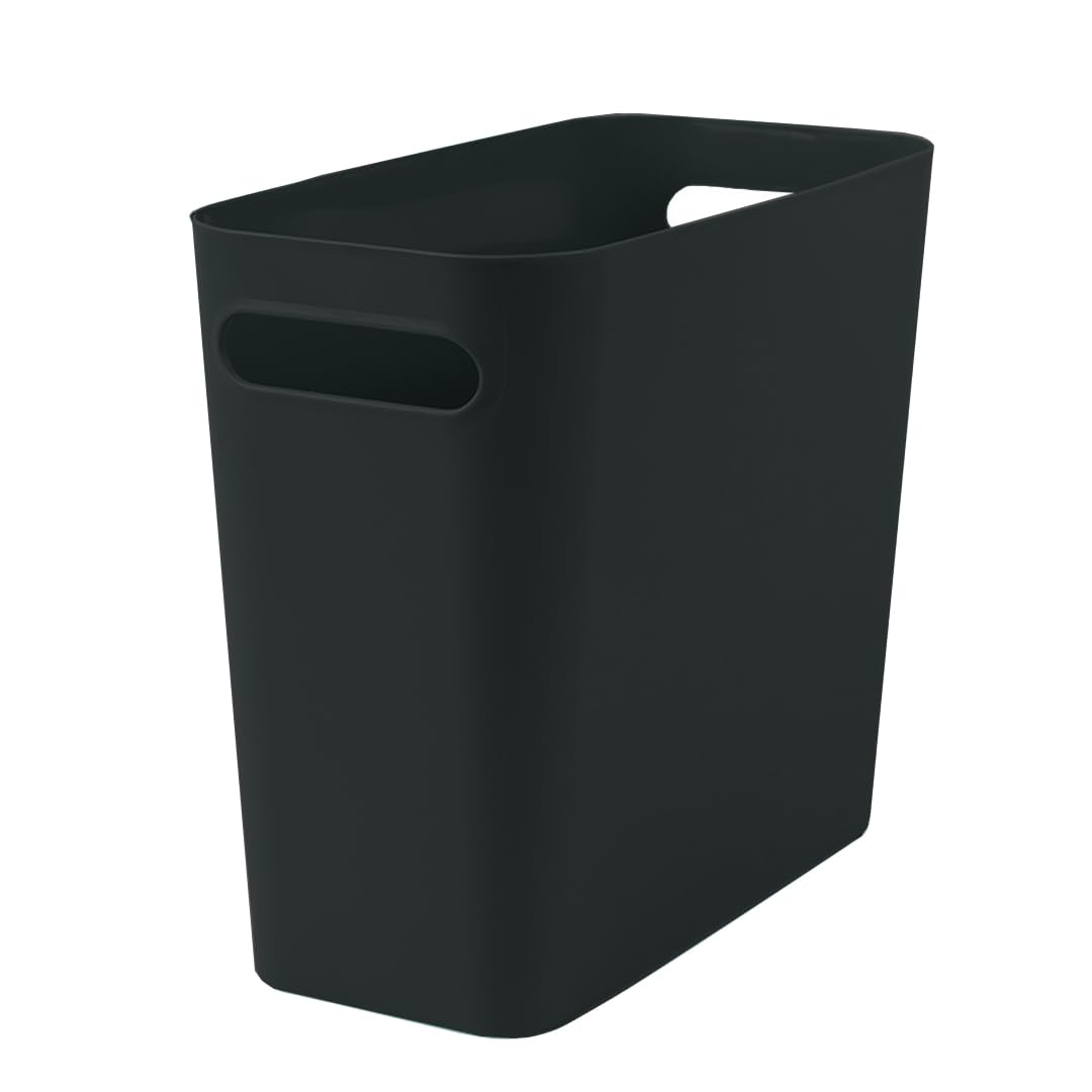 Plastic Small Trash Can Wastebasket, Garbage Container Basket for Bathrooms, Laundry Room, Kitchens, Offices, Kids Rooms, Dorms, 8L, Black