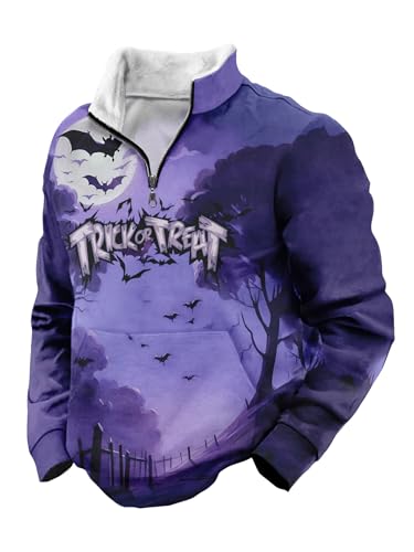 Mens Sweatshirts，Halloween Quarter Zip Pullover Horror Funny Halloween Shirts Casual Fashion Fall Winter Tops3