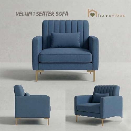 Image of 1 Seater Velum Fabric Sofa Set for Living Room, Modern Design with High Density Foam, Solid Wood Frame, Ergonomic Comfortable Seating for Home & Office (Blue, 1 Seater) | Soft foam comfort, Strong wood frame