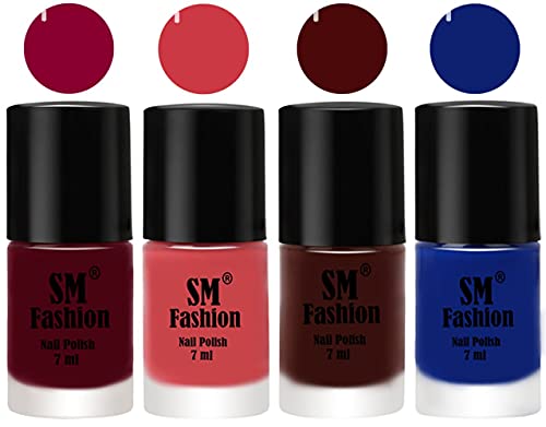 Image of Nail Polish Combo Set (Pack of 4) Quick Dry Gel Finish Nail Paint | Boysenberry,Punch Pink,Wine,Blue | 7 ml Each