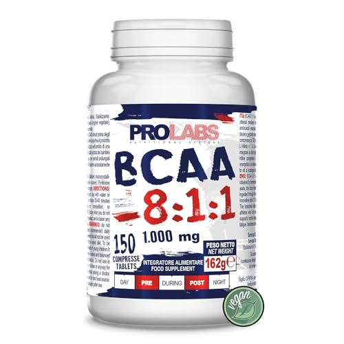 PROLABS – Bcaa Aminoacidi Ramificati Compresse 8.1.1, Amminoacidi 100% Veg con Vitamina B6, B1 e L-Leucina (8 parti) Crescita e Recupero Muscolare, Integratore Post e Pre Workout, 150 Tablet (1000 mg)
