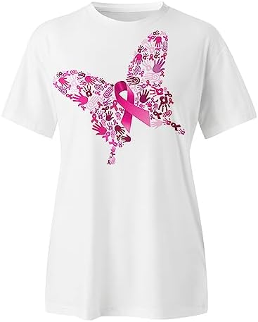 T-shirt Octobre Rose Femme – Sensibilisation Cancer Du Sein, Motif Ruban, Coupe Ample