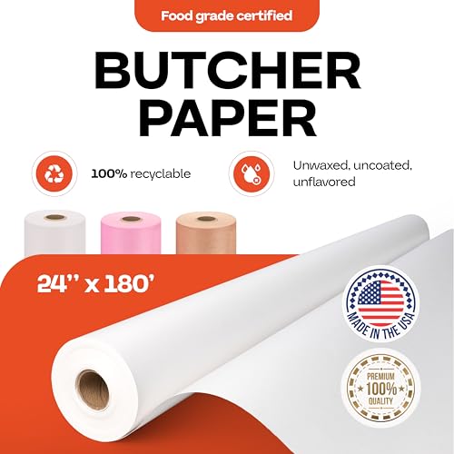 Image of White Butcher Paper 24 inch x 2160 inch (180 feet) - USA-Made Natural Paper Roll