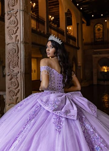 Lace Appliques Quinceanera Dresses Luxury Beaded Ball Gown Glitter Tulle Vestidos de 15 años with Removable Sleeves3