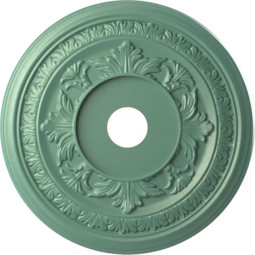 Image of Ekena Millwork CMP22BAFSM Baltimore Thermoformed PVC Ceiling Medallion (Fits Canopies up to 7 3 /4 inch), 22 inchOD x 3 1 /2 inchID x 1 inchP, Universal Pearl Metallic Sea Mist