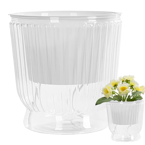 Pots de agua autosuficiente: macetas para plantas interiores, sembradora hidroponica transparente que drena | Olla hidroponica con orificio de drenaje, olla de agua autónoma con depósito, hidroponía t