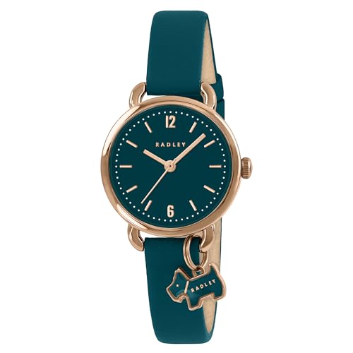 RADLEY Rose Gold Plated Case Dog Heart Charm Teal Leather Strap Watch RY21932A