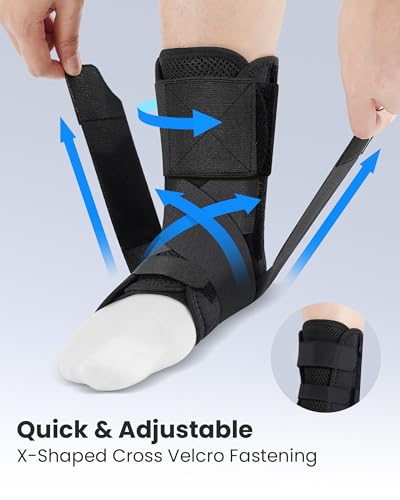 Image of Upgraded Ankle Brace for Women & Men, Strong Support, Breathable Fabric, Adjustable Hook-and-Loop Strap, 4 Removable Side Bars (2 per Side), forSprained Ankle, Sports Recovery, Running,Sports (X-Large)