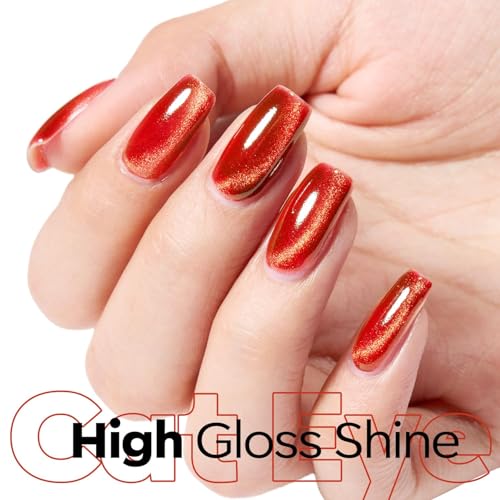 Image of modelones Red Cat Eye Gel Nail Polish 15ML, Hema Free Summer Soak-Off UV Gel Polish - 28+Days Long-Lasting Nail Art DIY Manicure Kit Home Salon Women Gifts