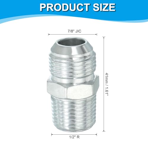 Image of PATIKIL Pipe Adapter Connector 7 /8 inch Male 74 Flare JIC x 1 /2 inch Male R Pipe Fitting Oil Feed Restrictor Fitting Hydraulic Connector for Oil Steam Water Pipelines System