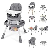 INFANS 9 in 1 High Chair, Convertible Baby Highchair for Babies and Toddlers, Table and Chair Set Building Block Infant Dining Booster Seat, Kids Stool with Activity Children Play Kitchen (Grey)