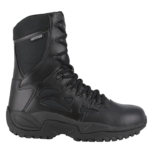 Image of Reebok Men's 8 inch Waterproof Side Zip Stealth Tactical Boots, Black 3.5D (Medium)