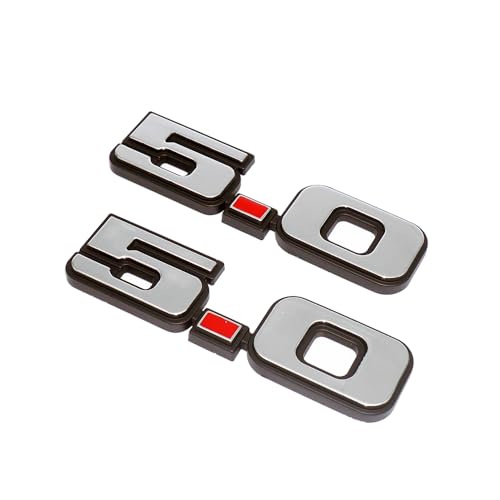 Image of 2Pc 1979-1993 5.0 Liter Engine Emblem Driver & Passenger Side Badge Nameplate Replacement for D9ZZ-16228-BC (Chrome Red)