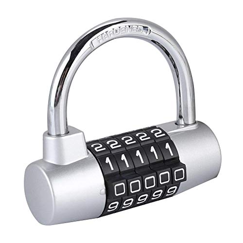 5 Digit Padlock, Zinc Alloy Locker Lock, Code Lock U-shaped Suitcase Door Combination Lock for Gym, School, Home, Office, Travel, Outdoor, Cabinet, Office(Silver)