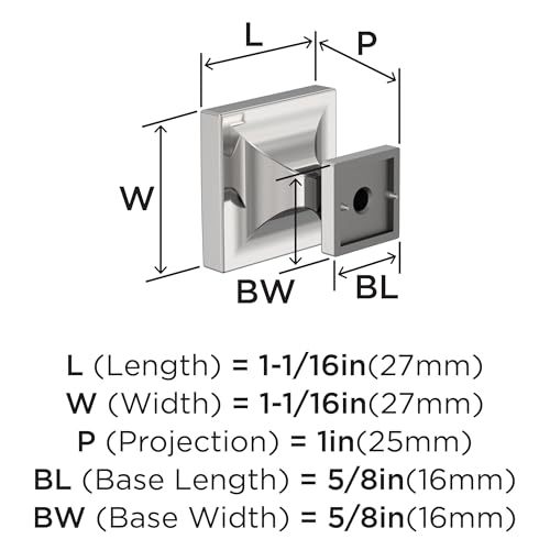 Image of Amerock 25 Pack 1-1 /16 inch Square Pedestal Polished Chrome Cabinet Knob