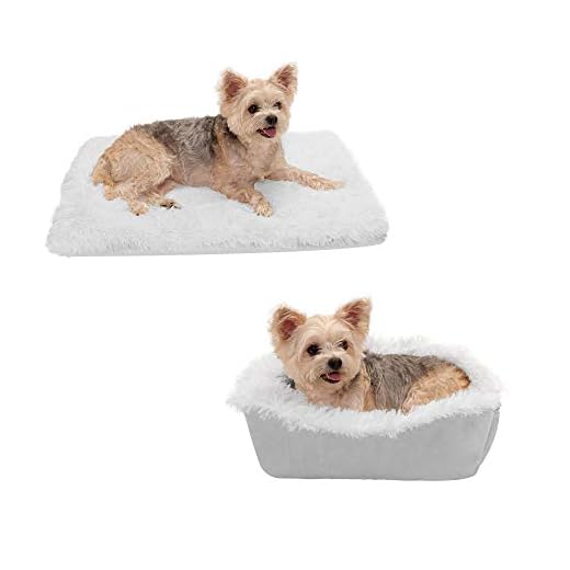 Furhaven Small Cat Bed Self-Warming Long Faux Fur & Suede Convertible Cuddler, Washable - Silver, Small