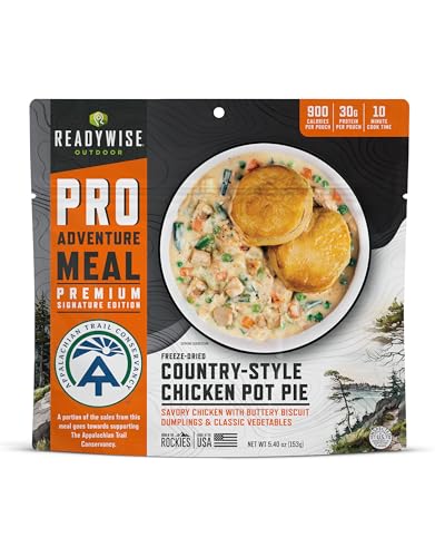 ReadyWise Outdoor Pro Adventure Meal - Country-Style Chicken Pot Pie, 2 Servings, 1 Pouch, 900 Calories, 30g Protein, Freeze Dried Food & Dehydrated Backpacking Camping Meals, up to 5 Year Shelf Life