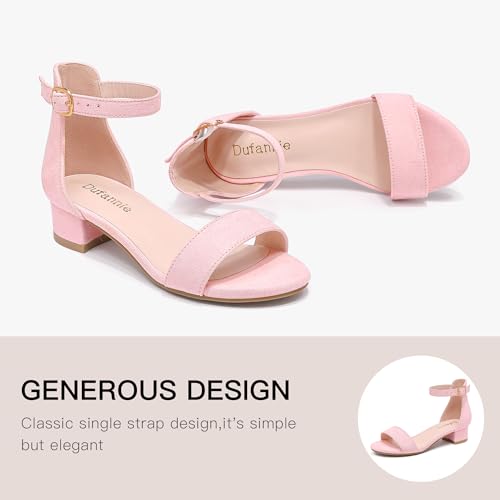 Image of Dufannie Girls Sandals Low Heels Dress Pump Ankle Strap Open Toe Flower Girl Wedding Party for Toddler Little Big Kid