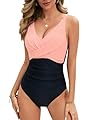 UMIPUBO Costume da Bagno Intero Donna Sexy Scollo a V Costumi da Mare Interi Curvy Push Up Imbottito Reggiseno Bikini Controllo della Pancia Costumi Un Pezzo Spiaggia Beachwear (Rosa, M)