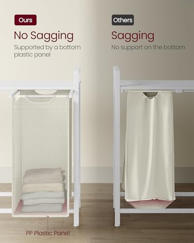 Image of VASAGLE Laundry Hamper, Laundry Basket, Laundry Sorter with 4 Pull-Out and Removable Bags, Shelf, Metal Frame, 4 x 10.6 Gallons (40 L), 45.7 x 13 x 28.4 Inches, Cream White and Cloud White UBLH401W01