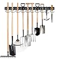 GARLWOLEX 34 Inch Garden Tool Organizer Wall Mount with Non Slip Rubber Coated Metal Hooks, Storage Rack for Indoor/Outdoor Shovel, Rake, Mop and Broom Holder Wall Mount ? 10 Hooks+10 Holders