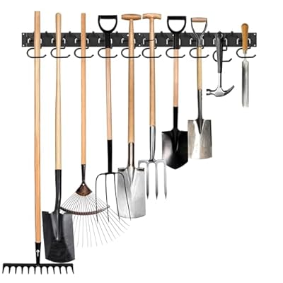 GARLWOLEX 34 Inch Garden Tool Organizer Wall Mount with Non Slip Rubber Coated Metal Hooks, Storage Rack for Indoor/Outdoor Shovel, Rake, Mop and Broom Holder Wall Mount ? 10 Hooks+10 Holders