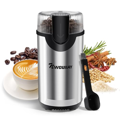 NWOUIIAY Moulin à Café Électrique 300W Broyage Efficace Moulin Café Grain avec Lames en Acier Inoxydable et Bouton Unique Broyeur Café Multifonction pour Noix Épices Grains etc