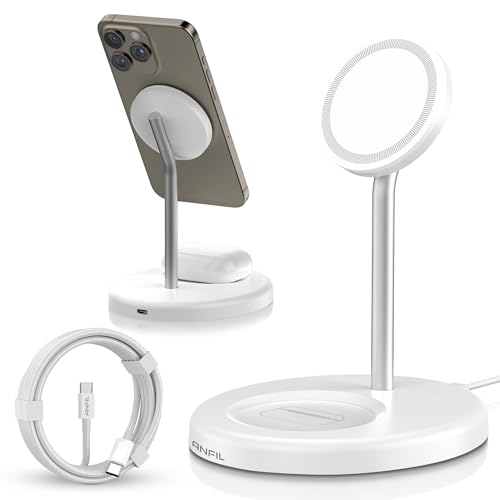 Support magnétique de charge 15W pour iPhone 16 et AirPods en blanc